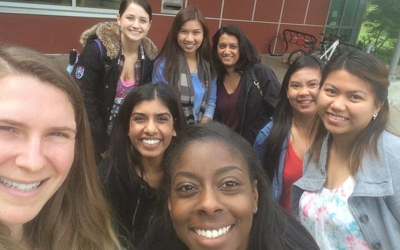 Alana and her Practical Nursing Practicum group pose outside the Hospital