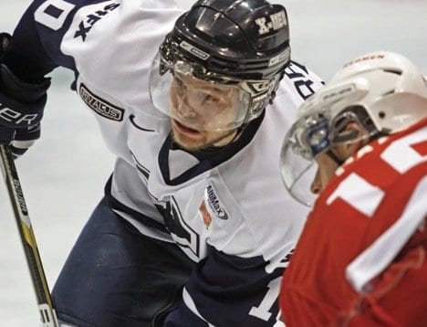 Brett Morrison in action on a hockey game. He studied Kinesiology before deciding to become a Cardiology Technologist.