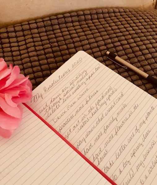 Joy's notebook with her New Year's Resolutions for 2020.