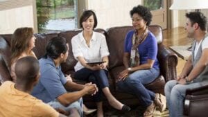 Group therapy session. Psychoeducational groups are a great way for patients to receive guidance.